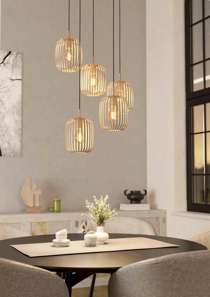 EGLO Pendelleuchte Hängeleuchte ROMAZZINA, exkl. E27, Stahl in sandfarben, Pendellampe, ohne Leuchtmittel, Esszimmerlampe, 200x50cm, 1-flammig, modern, minimali – Bild 2 von 5