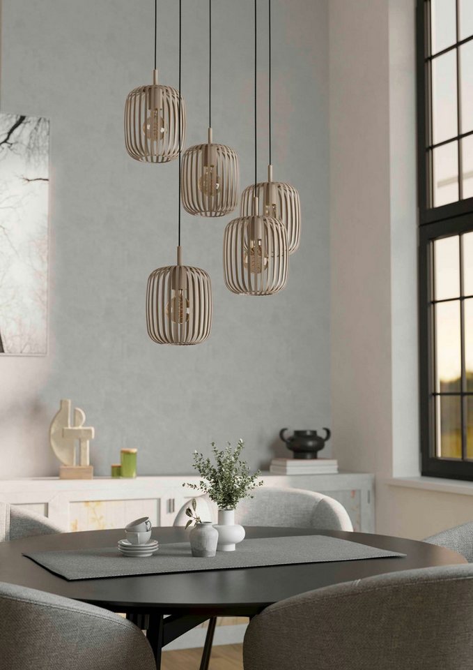 EGLO Pendelleuchte Hängeleuchte ROMAZZINA, exkl. E27, Stahl in sandfarben, Pendellampe, ohne Leuchtmittel, Esszimmerlampe, 200x50cm, 1-flammig, modern, minimali – Bild 5 von 5