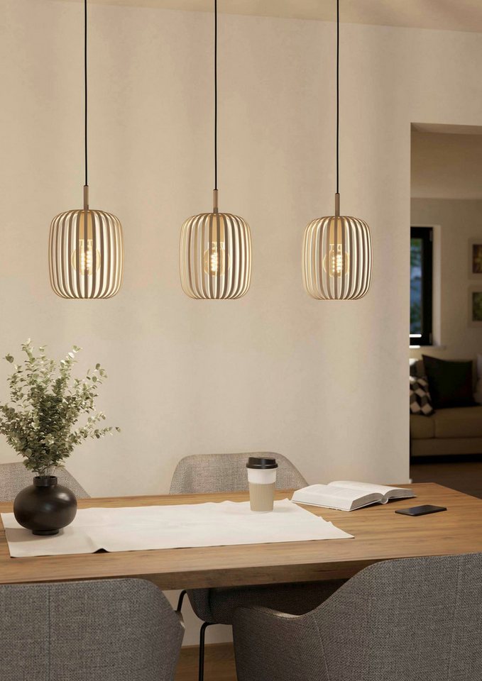 EGLO Pendelleuchte Hängeleuchte ROMAZZINA, exkl. E27, Stahl, Pendellampe, ohne Leuchtmittel, Esszimmerlampe, 90x20x110cm, 3-flammig, modern, minimalistisch – Bild 2 von 5