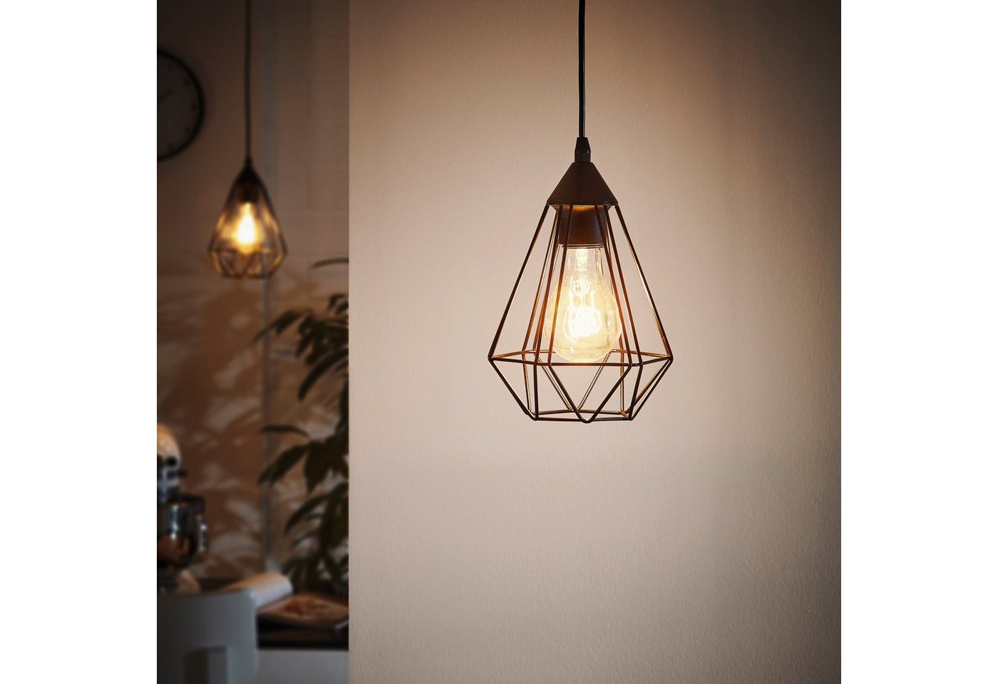 EGLO Pendelleuchte TARBES Hängeleuchte, Pendellampe, Vintage, Retro, Stahl, schwarz E27, ohne Leuchtmittel, Wohnzimmerlampe, Esstischlampe, Drahtgeflecht, 1 fla – Bild 2 von 5