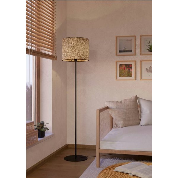 EGLO Stehlampe BUTTERBURN Stehlampe, Stahl und Textil, Wohnzimmerlampe, E27, Lampe, Ein-/Ausschalter, ohne Leuchtmittel, mit Birken-Blättern, Stehleuchte, Lampe