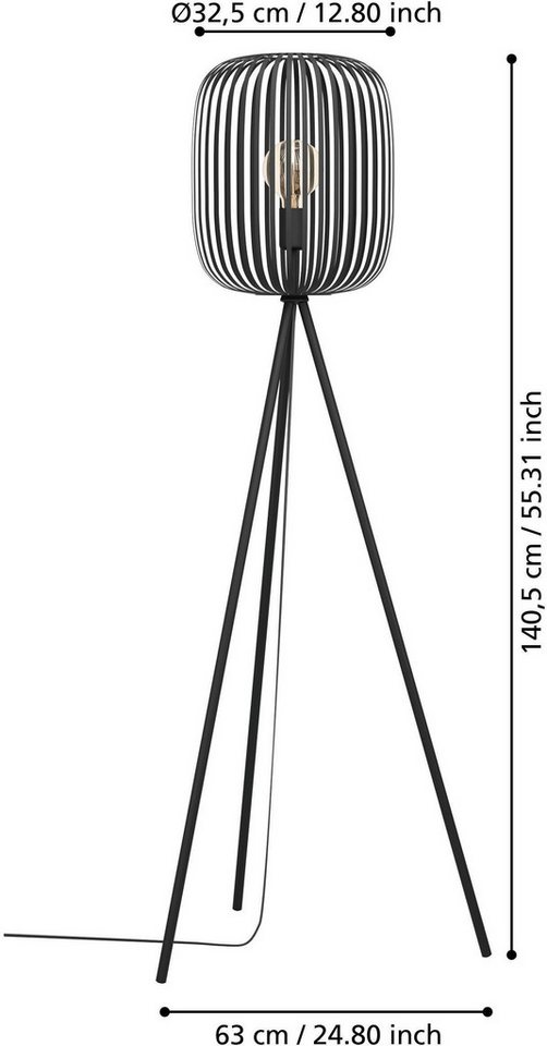 EGLO Stehlampe Stehleuchte ROMAZZINA, exkl. E27, Stahl, Stehlampe, Ein-/Ausschalter, ohne Leuchtmittel, Stativ Standleuchte, Dreibein, 140,5x32,5cm, Wohnzimmerl – Bild 4 von 4