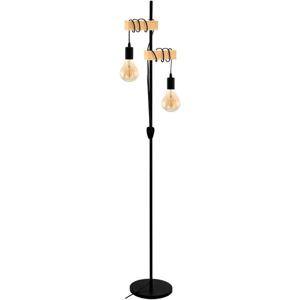 EGLO Stehlampe TOWNSHEND Stehlampe, Holz, Stahl, Retro, Industrial, Wickeloptik, ohne Leuchtmittel, Wohnzimmer, Standleuchte, 2-flammig, schwarz, braun, 166,5x2