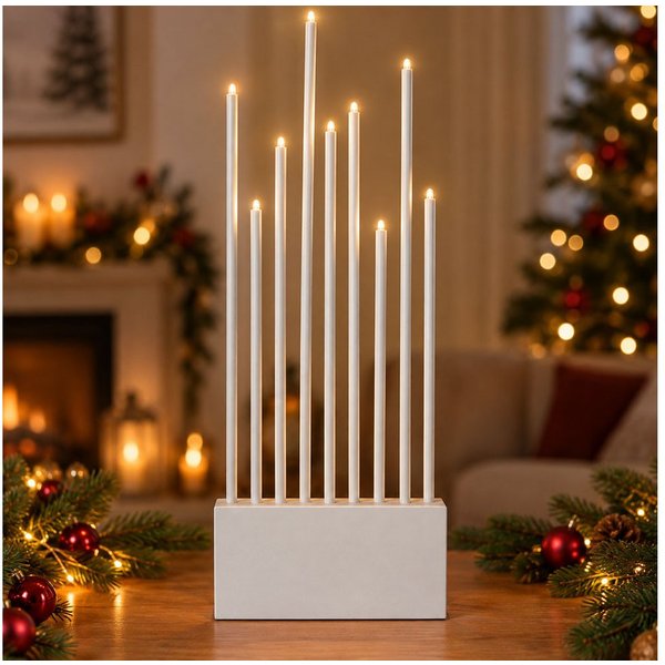 EGLO Tischleuchte, Leuchtmittel inklusive, Warmweiß, LED Kerzenständer Holz Weiß Weihnachten XMAS Fensterbank H 60 cm