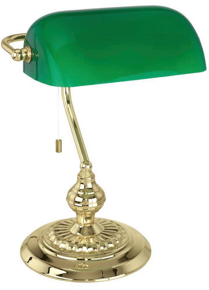 EGLO Tischleuchte BANKER, Ein-/Ausschalter, ohne Leuchtmittel, Lampe für Schreibtisch, in messing und grün, mit Zug-Schalter, E27 – Bild 3 von 5