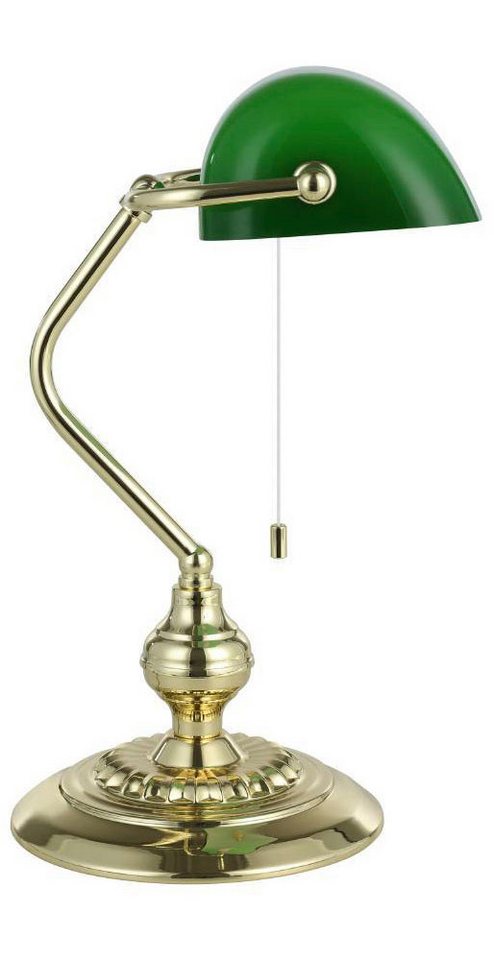EGLO Tischleuchte BANKER, Ein-/Ausschalter, ohne Leuchtmittel, Lampe für Schreibtisch, in messing und grün, mit Zug-Schalter, E27 – Bild 4 von 5