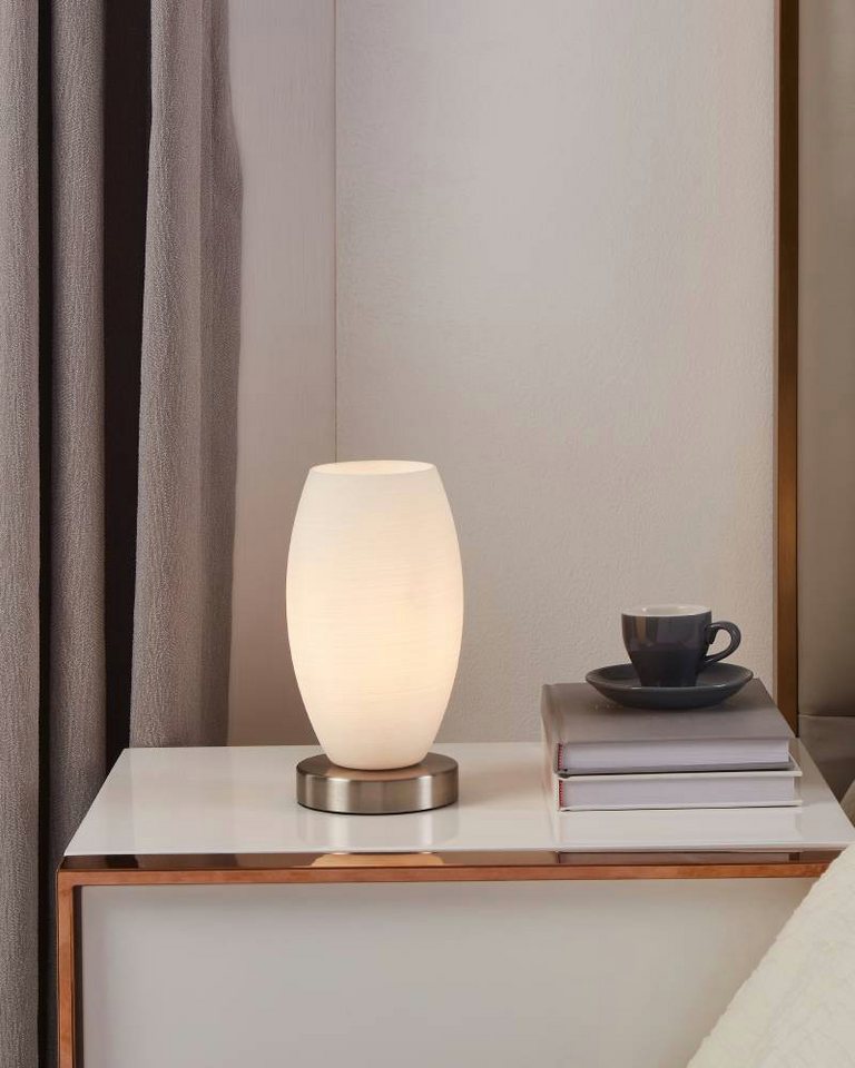 EGLO Tischleuchte BATISTA 3, Ein-/Ausschalter, ohne Leuchtmittel, Leuchtmittel wechselbar, Für Tisch, Sideboard oder Kommode, aus Stahl und handgemachtem Glas – Bild 2 von 5