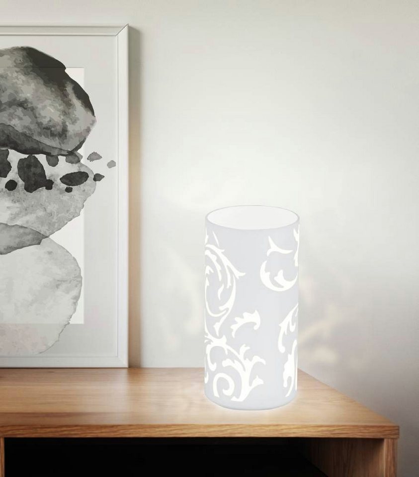 EGLO Tischleuchte GEO Tischlampe, opalmattes Glas mit floralem Muster, Schalter am Kabel, Ein-/Ausschalter, ohne Leuchtmittel, Leuchtmittel wechselbar, Nachttis – Bild 2 von 5
