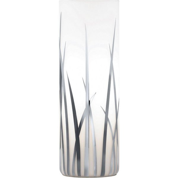 EGLO Tischleuchte RIVATO Tischlampe, Nachttischlampe, Glas mit Dekor, weiß, chrom, E27, ohne Leuchtmittel, Leuchtmittel wechselbar, Gräser-Dekor, elegant, moder