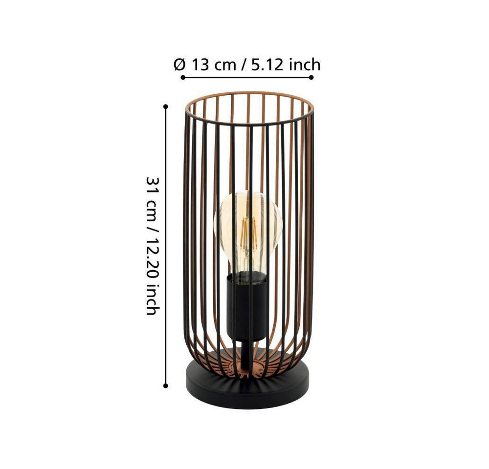 EGLO Tischleuchte ROCCAMENA Tischlampe, Nachttischlampe, schwarz, kuper, Stahl, E27, ohne Leuchtmittel, Draht, Wohnzimmer, Schlafzimmer, Büro, Deko, Industrial, – Bild 3 von 4