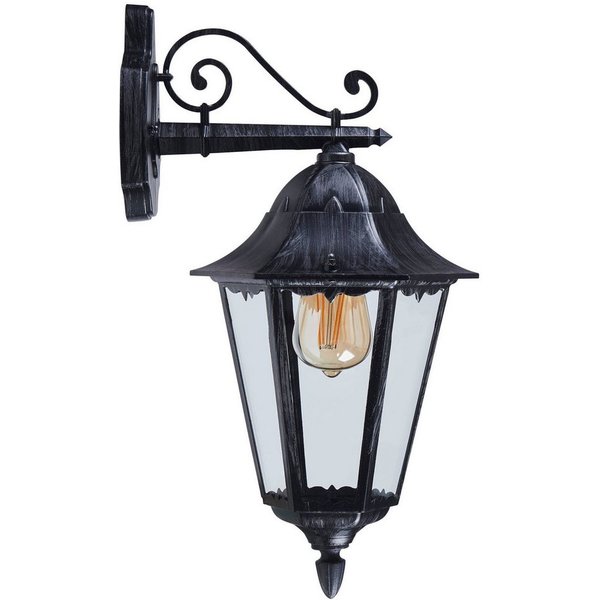 EGLO Wandleuchte Navedo Außen-Wandlampe, Wandlampe aus Aluguss und Glas, E27, IP44, ohne Leuchtmittel, Wand-/Deckenleuchte - L20 x H47,5 x AL28,5 cm - schwarz, 