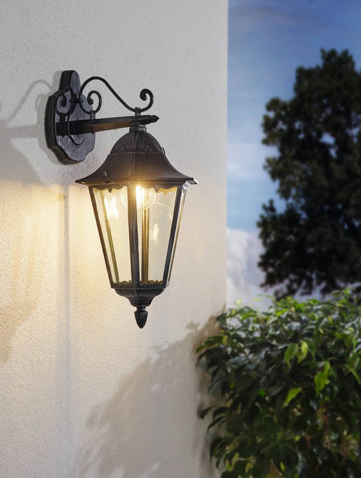 EGLO Wandleuchte Navedo Außen-Wandlampe, Wandlampe aus Aluguss und Glas, E27, IP44, ohne Leuchtmittel, Wand-/Deckenleuchte - L20 x H47,5 x AL28,5 cm - schwarz,  – Bild 2 von 5