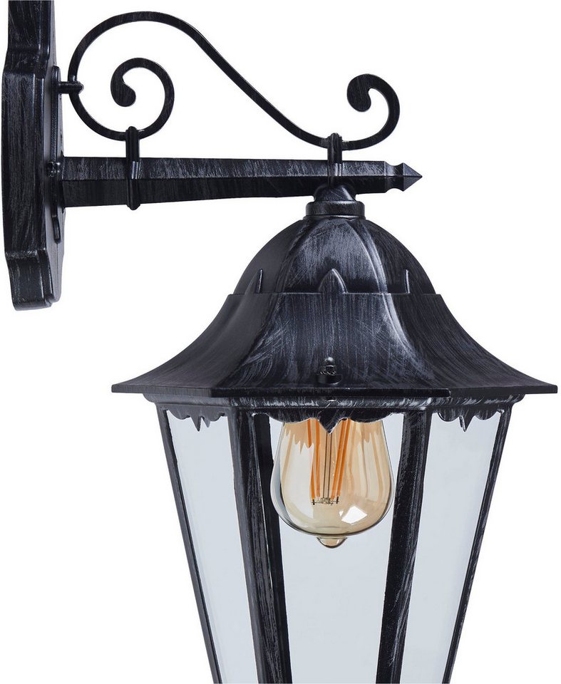 EGLO Wandleuchte Navedo Außen-Wandlampe, Wandlampe aus Aluguss und Glas, E27, IP44, ohne Leuchtmittel, Wand-/Deckenleuchte - L20 x H47,5 x AL28,5 cm - schwarz,  – Bild 4 von 5