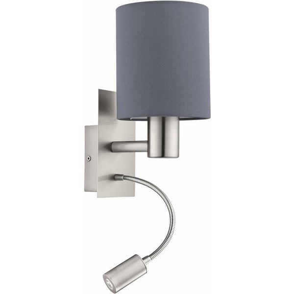EGLO Wandleuchte PASTERI, Ein-/Ausschalter, Lesearm, LED fest integriert, ohne Leuchtmittel, Warmweiß, Wandlampe, Spot, Metall und Textil, E27