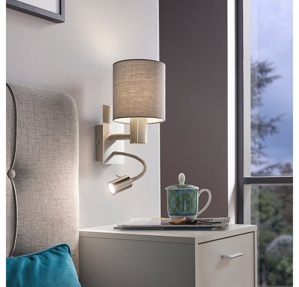 EGLO Wandleuchte PASTERI, Ein-/Ausschalter, Lesearm, LED fest integriert, ohne Leuchtmittel, Warmweiß, Wandlampe, Spot, Metall und Textil, E27 – Bild 4 von 5