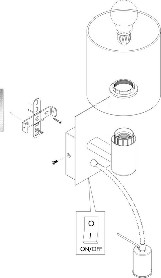 EGLO Wandleuchte PASTERI, Ein-/Ausschalter, Lesearm, LED fest integriert, ohne Leuchtmittel, Warmweiß, Wandlampe, Spot, Metall und Textil, E27 – Bild 5 von 5