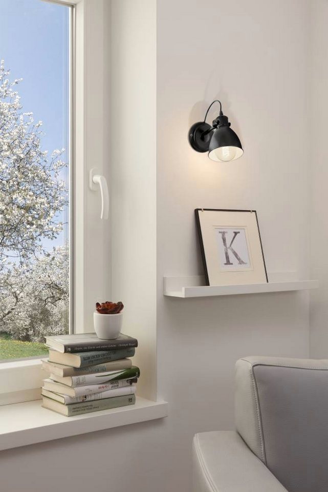 EGLO Wandleuchte PRIDDY Wandlampe, Stahl, schwarz, E27, Industrial, ohne Leuchtmittel, Wohnzimmerlampe, Esszimmerlampe, 1 flammig, Retro, Vintage, 21,5x20cm – Bild 2 von 5
