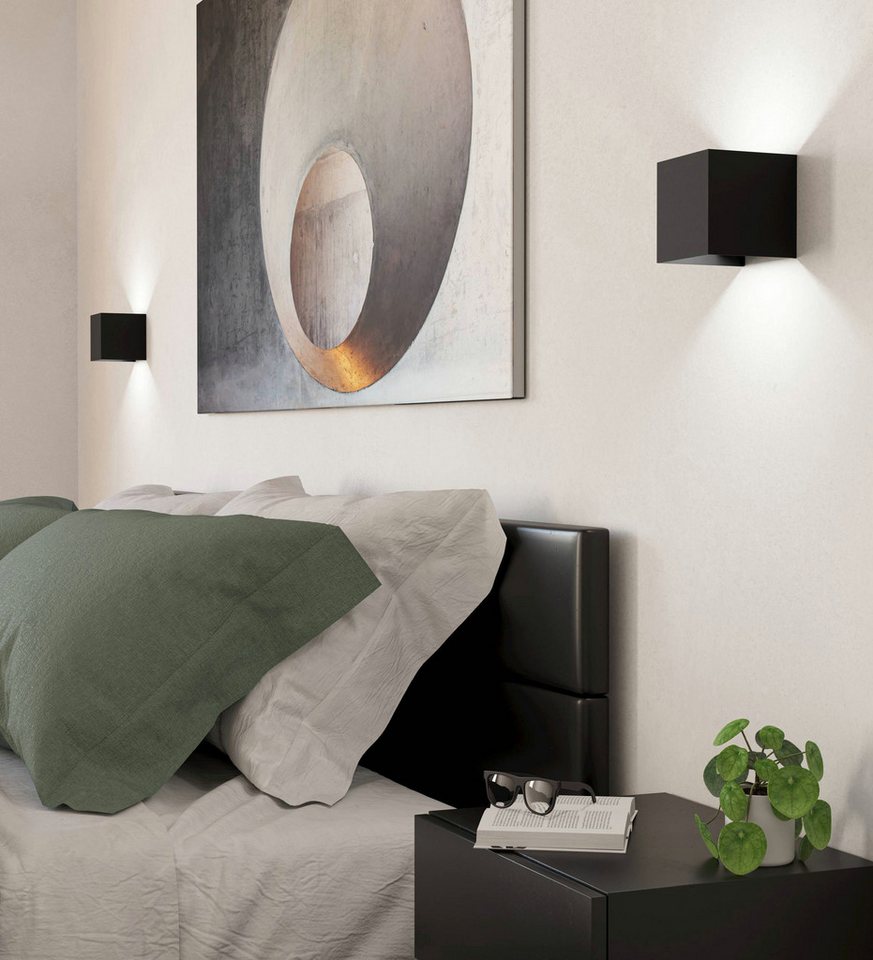 EGLO Wandleuchte Valmontone Wandlampe,innen, Würfel, indirekte Up und Down Beleuchtung, LED fest integriert, Warmweiß, Wand-/Deckenleuchte - L10 x H10 x AL10 cm – Bild 2 von 5