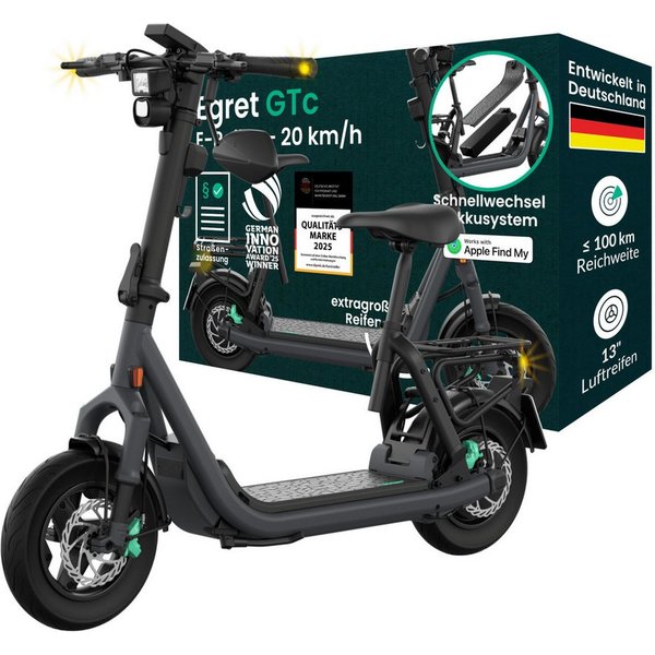 Egret E-Mofaroller GTc, FEDERUNG, APPLE FIND MY, ≤100 km, 1890 W, 20 km/h, Wechselakku-System, Vollfederung, Scheibenbremsen, App, NFC, USB-C