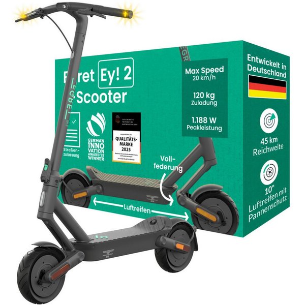 Egret E-Scooter Ey! 1,2,3,6,S mit Straßenzulassung, Blinker, 20 km/h, 30-65 km Reichweite, Entwicklung & Service aus Deutschland