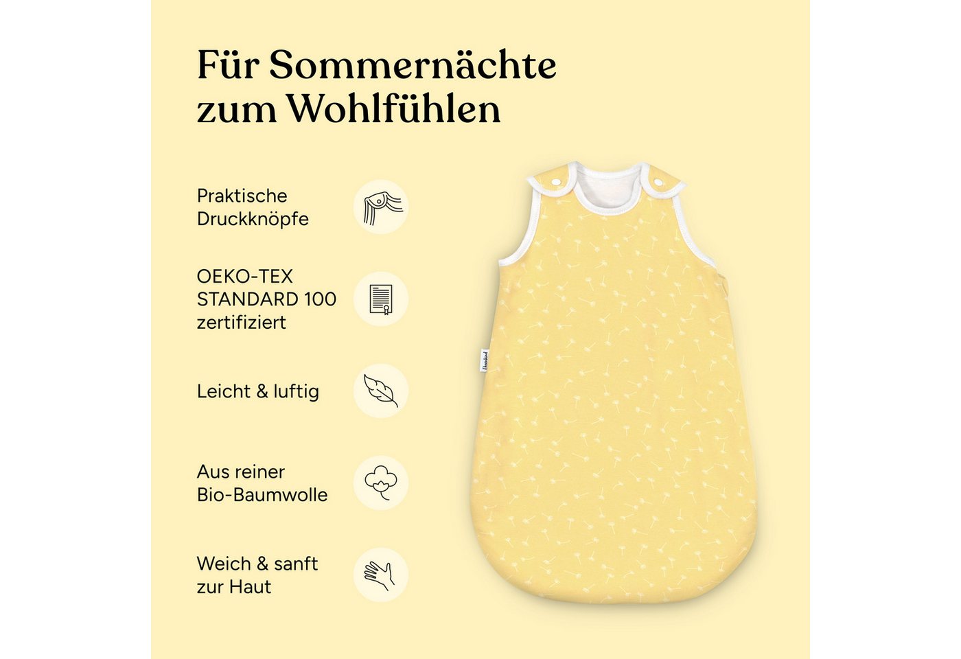 Ehrenkind Babyschlafsack Sommer, Rund, Bio-Baumwolle (Standard by OEKO-TEX, 100% Bio-Baumwolle, Sommerschlafsack, 1.0 TOG), Schlafsack Baby, Baby Schlafsack – Bild 3 von 5