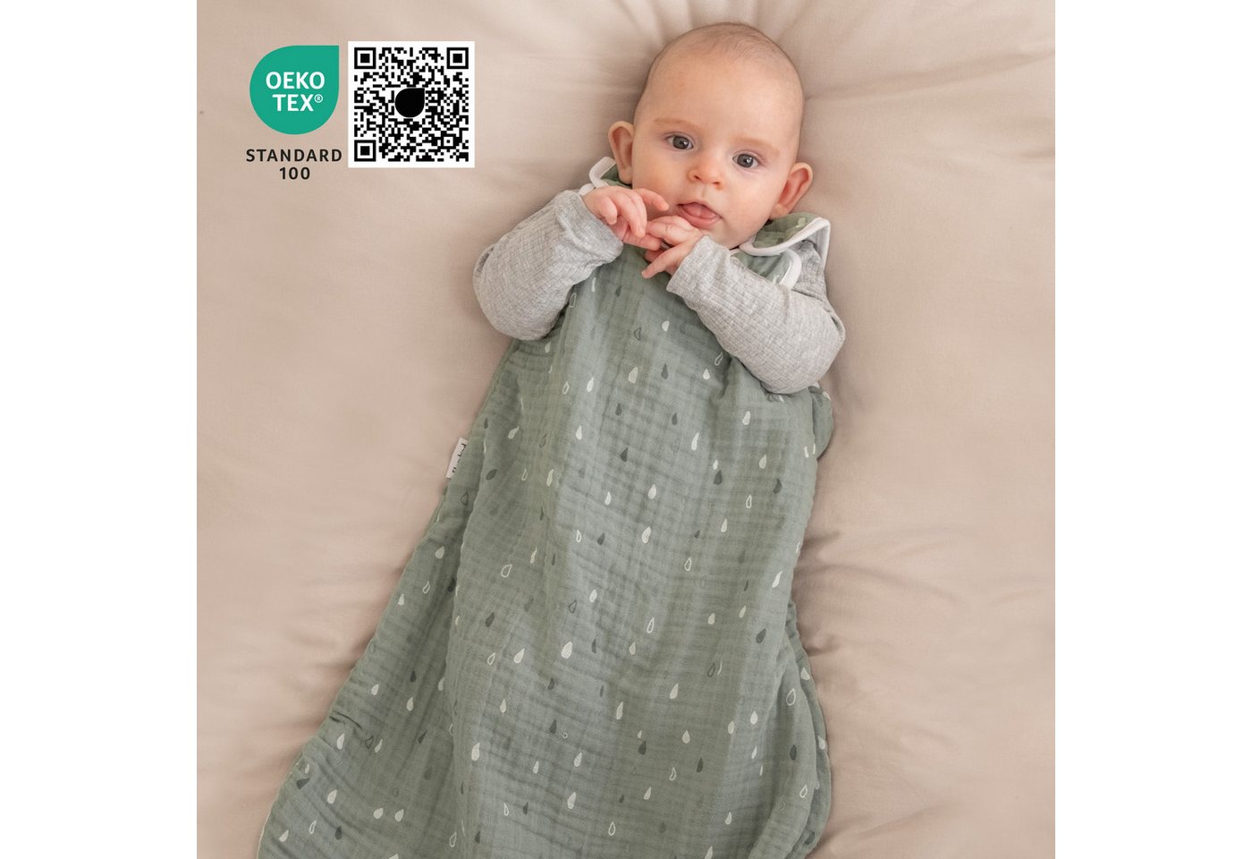 Ehrenkind Babyschlafsack Sommer, Rund aus Musselin (Standard by OEKO-TEX, 100% Bio-Baumwolle, Musselin Schlafsack, 1.0 TOG), Baby Schlafsack, Schlafsack Baby – Bild 2 von 5