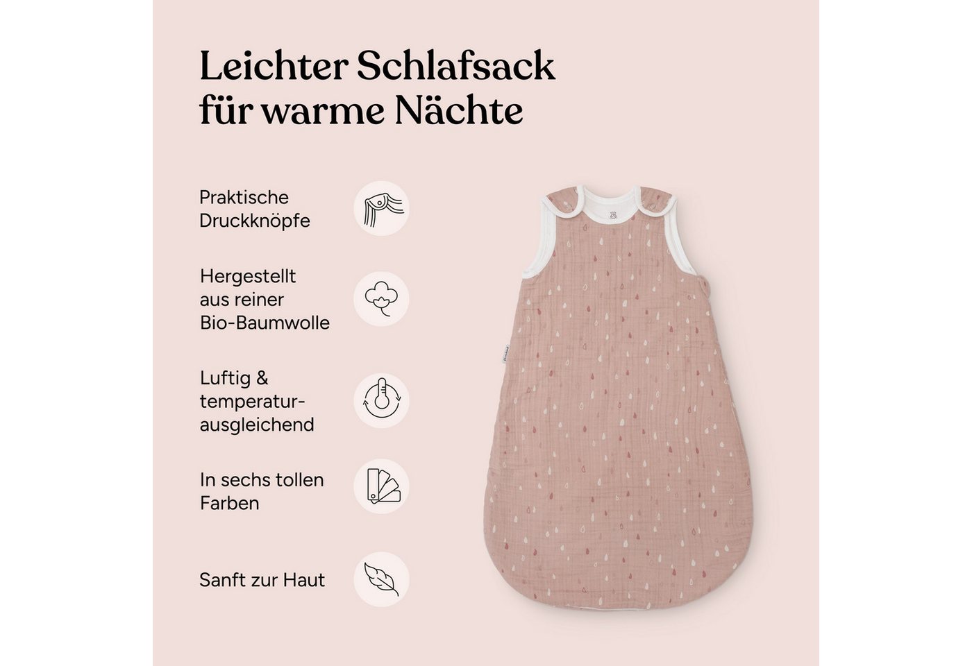 Ehrenkind Babyschlafsack Sommer, Rund aus Musselin (Standard by OEKO-TEX, 100% Bio-Baumwolle, Musselin Schlafsack, 1.0 TOG), Baby Schlafsack, Schlafsack Baby – Bild 5 von 5