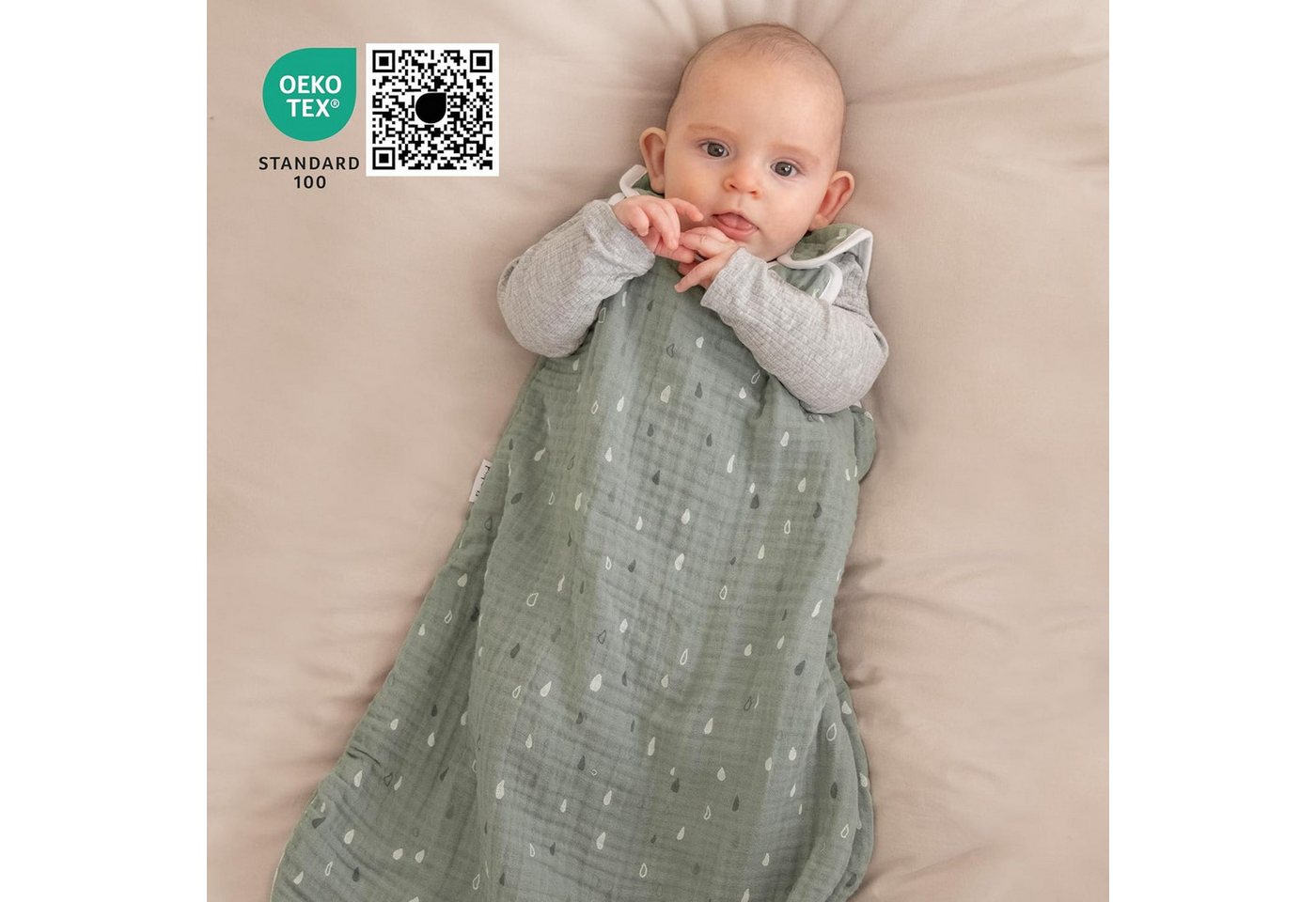 Ehrenkind Babyschlafsack Sommer, Rund aus Musselin (Standard by OEKO-TEX, 100% Bio-Baumwolle, Musselin Schlafsack, 1.0 TOG), Baby Schlafsack, Schlafsack Baby – Bild 2 von 5