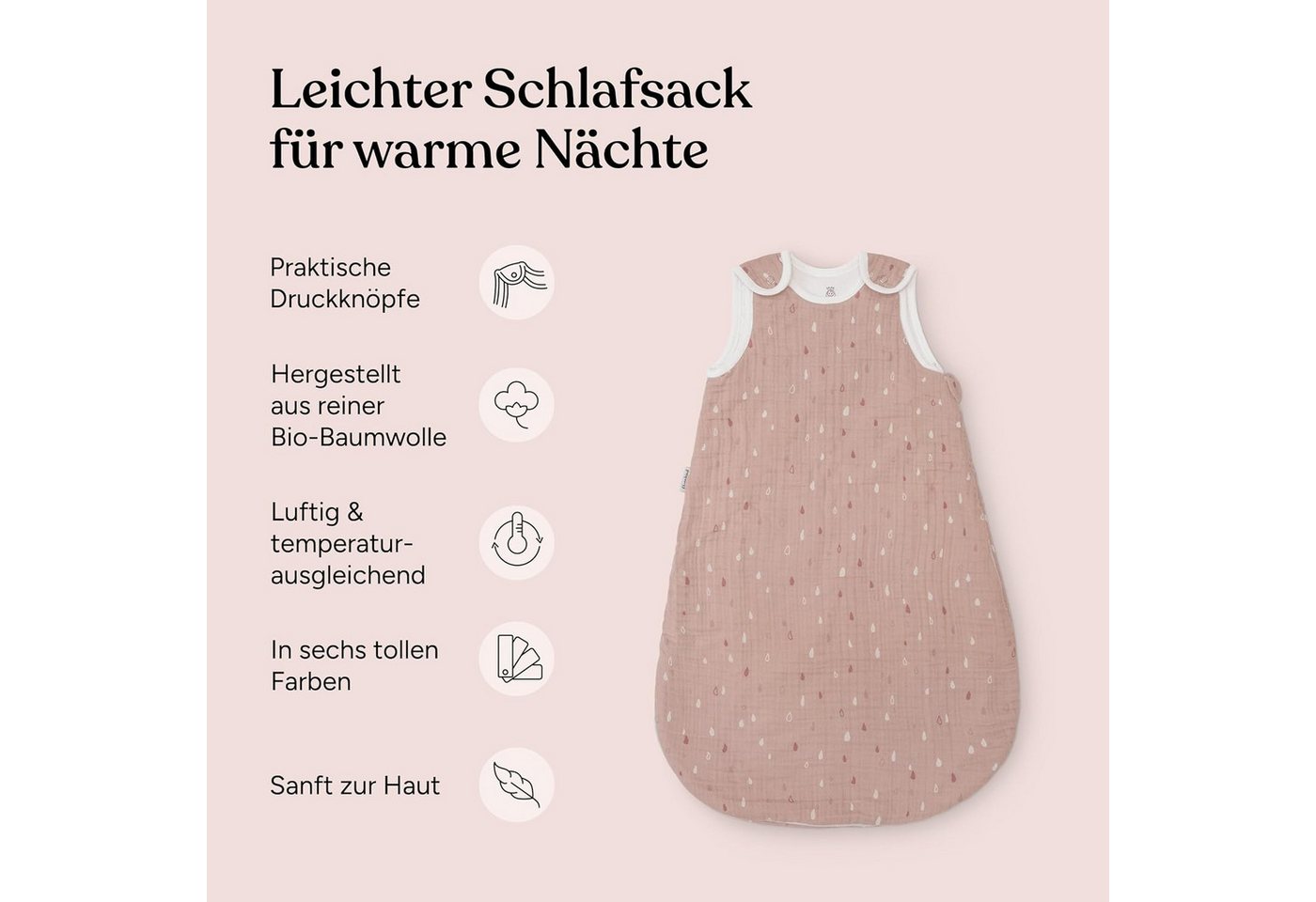 Ehrenkind Babyschlafsack Sommer, Rund aus Musselin (Standard by OEKO-TEX, 100% Bio-Baumwolle, Musselin Schlafsack, 1.0 TOG), Baby Schlafsack, Schlafsack Baby – Bild 5 von 5