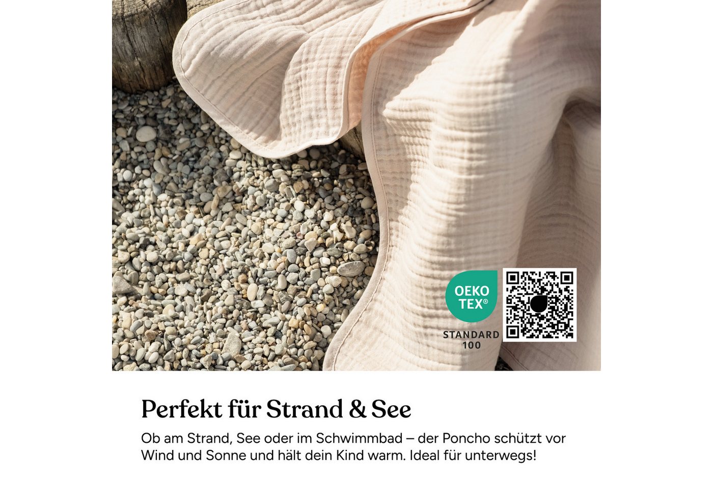 Ehrenkind Badeponcho Musselin, aus sanfter Bio-Baumwolle, 4-lagiges Musselin-Gewebe – Bild 2 von 5