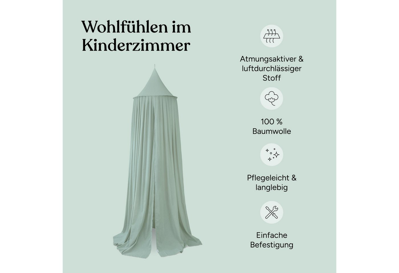 Ehrenkind Betthimmel Baldachin mit Ring, Betthimmel Kinderzimmer aus 100% Bio-Baumwolle (Wohlfühl-Dekoration für das Kinderzimmer), Als Betthimmel Hausbett oder – Bild 3 von 5