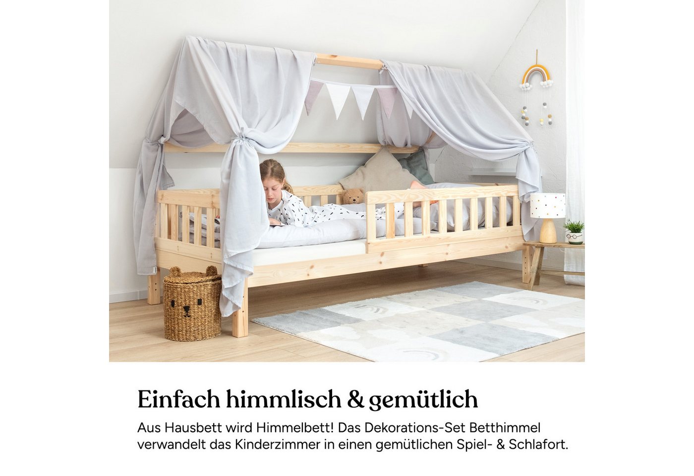 Ehrenkind Betthimmel Deko Hausbett, Kinderzimmer-Deko-Set (Kinderzimmer Deko), Betthimmel & Wimpelkette für magische Momente, hochwertige Materialien – Bild 2 von 5