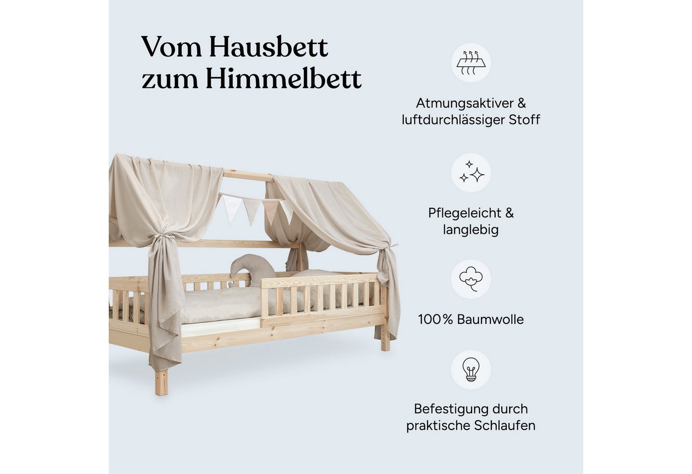 Ehrenkind Betthimmel Deko Hausbett, Kinderzimmer-Deko-Set (Kinderzimmer Deko), Betthimmel & Wimpelkette für magische Momente, hochwertige Materialien – Bild 3 von 5