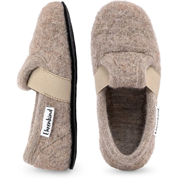 Ehrenkind Gemütliche, flache Kinder-Hausschuhe aus reiner Schurwolle Hüttenschuhe (atmungsaktiv & temperaturregulierend, rutschfest, Beige) ideal für Kindergart