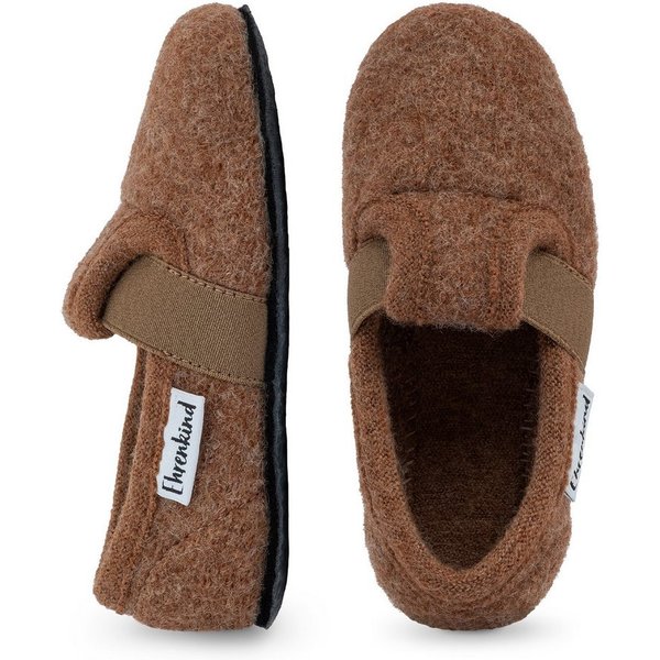 Ehrenkind Gemütliche, flache Kinder-Hausschuhe aus reiner Schurwolle Hüttenschuhe (atmungsaktiv & temperaturregulierend, rutschfest, Hellbraun) ideal für Kinder