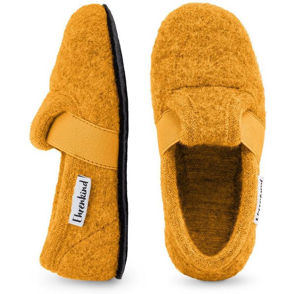 Ehrenkind Gemütliche, flache Kinder-Hausschuhe aus reiner Schurwolle Hüttenschuhe (atmungsaktiv & temperaturregulierend, rutschfest) ideal für Kindergarten, Sch