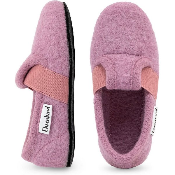 Ehrenkind Gemütliche, flache Kinder-Hausschuhe aus reiner Schurwolle Hüttenschuhe (atmungsaktiv & temperaturregulierend, rutschfest, Altrosa) ideal für Kinderga