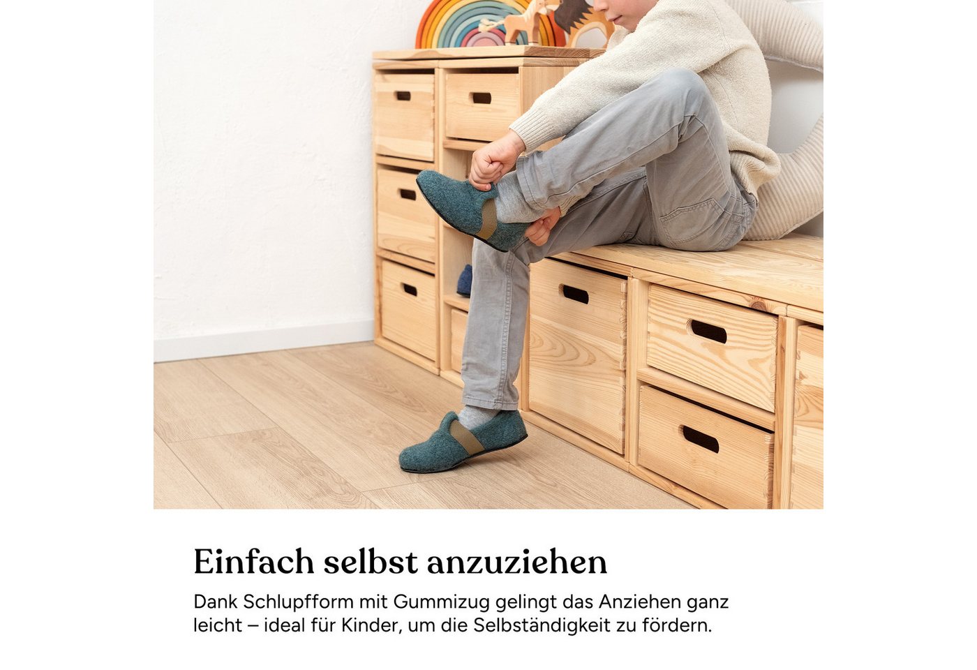Ehrenkind Gemütliche, flache Kinder-Hausschuhe aus reiner Schurwolle Hüttenschuhe (atmungsaktiv & temperaturregulierend, rutschfest, Altrosa) ideal für Kinderga – Bild 4 von 5