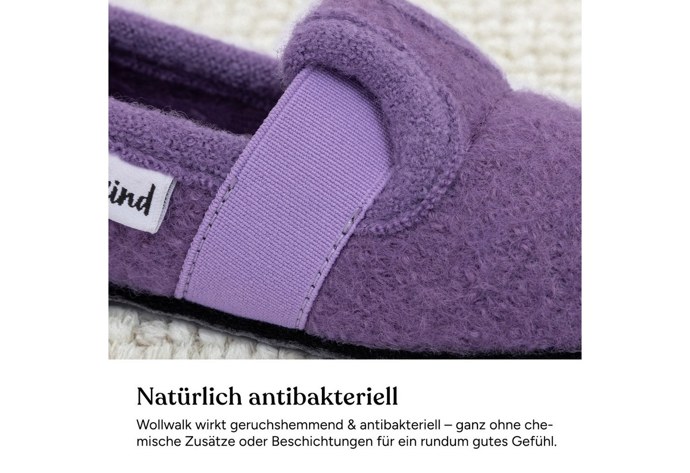 Ehrenkind Gemütliche, flache Kinder-Hausschuhe aus reiner Schurwolle Hüttenschuhe (atmungsaktiv & temperaturregulierend, rutschfest, Altrosa) ideal für Kinderga – Bild 5 von 5