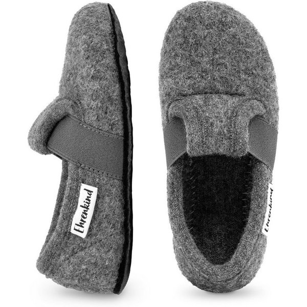 Ehrenkind Gemütliche, flache Kinder-Hausschuhe aus reiner Schurwolle Hüttenschuhe (atmungsaktiv & temperaturregulierend, rutschfest, Grau) ideal für Kindergarte