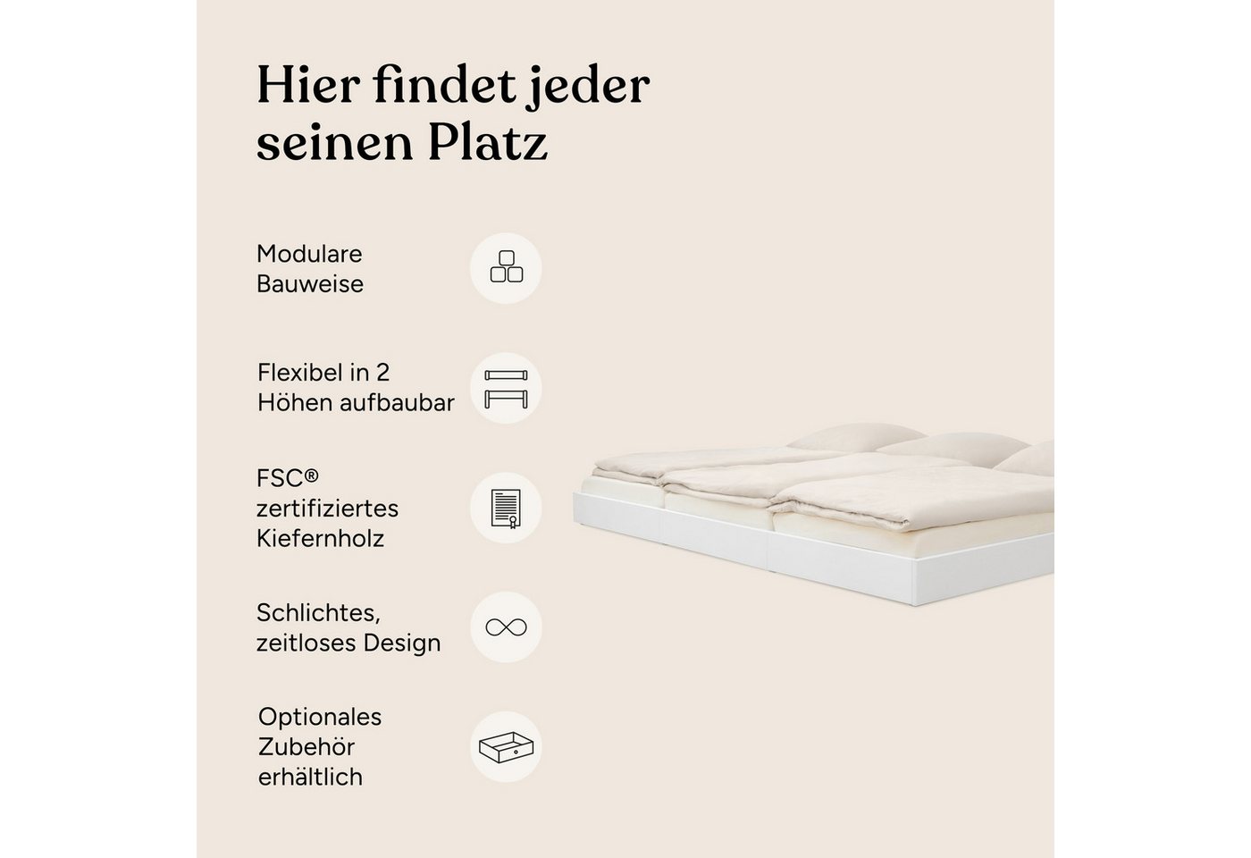 Ehrenkind Holzbett Plano, Modulares Familienbett, FSC® Zertifiziert (Familienbett, 270x200 cm, Kiefernholz naturbelassen, modular erweiterbar mit Zubehör und we – Bild 3 von 5