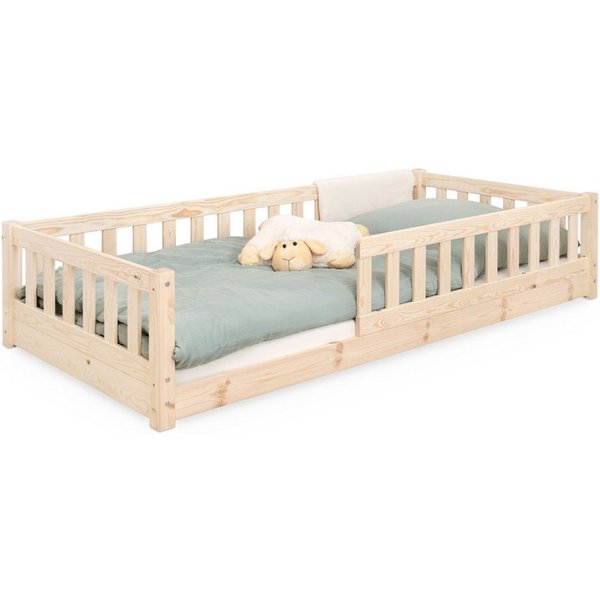 Ehrenkind Kinderbett Bodenbett Lille aus massivem Kiefernholz mit Rausfallschutz (Hochwertiges Kinderbett aus FSC® zertifziertem Holz / Bodenbett in 90x200, Mon
