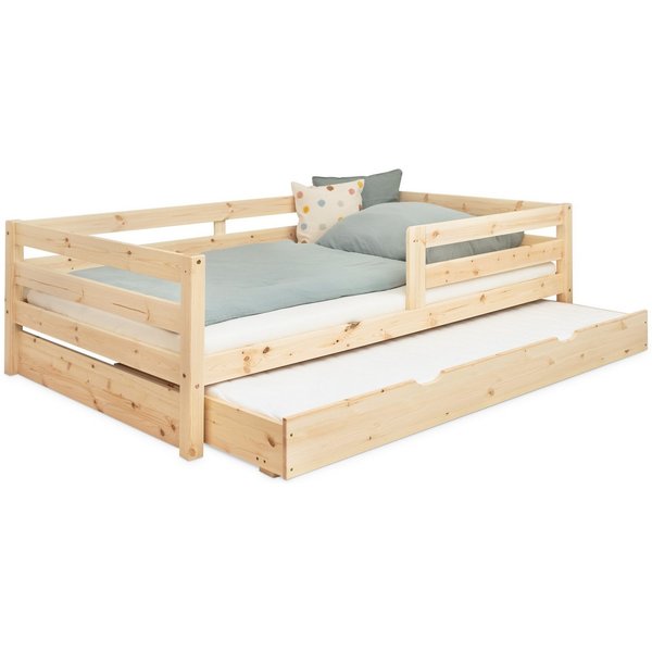 Ehrenkind Kinderbett Sona aus massivem Kiefernholz mit Rausfallschutz (Jugendbett in Natur, Kinder Bett), Kinderbett 90x200 cm