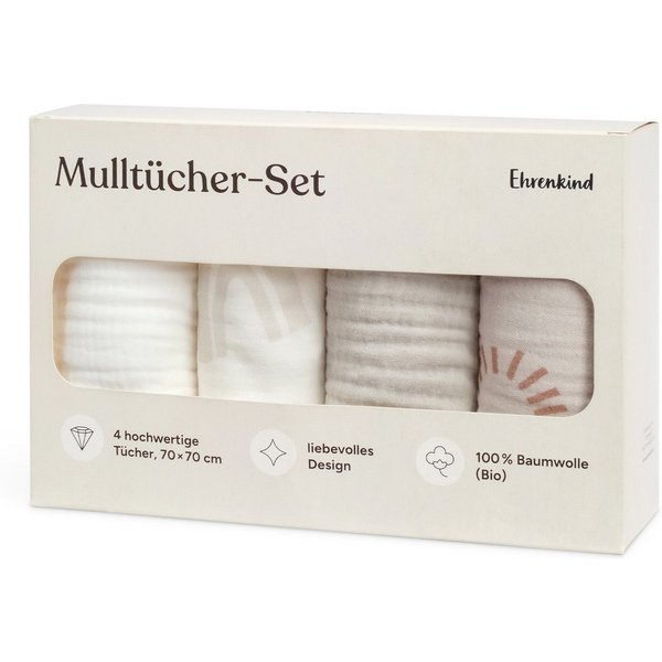 Ehrenkind Spucktuch Mulltücher-Set aus saugfähiger Musselin Bio-Baumwolle, (Sprucktücher Baby im 4er Set, Musselintücher Baby 70x70 cm), viele Einsatzmöglichkei