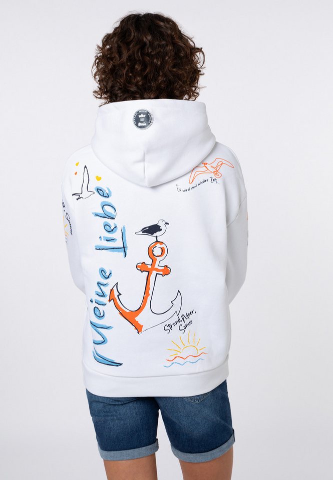 Eight2Nine Kapuzenpullover Damen Hoodie Kapuzenpullover allover Küstenprint Sweater, Kapuzensweatshirt mit seitl. Eingrifftaschen – Bild 2 von 5
