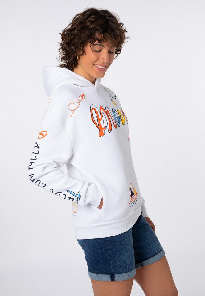 Eight2Nine Kapuzenpullover Damen Hoodie Kapuzenpullover allover Küstenprint Sweater, Kapuzensweatshirt mit seitl. Eingrifftaschen – Bild 4 von 5