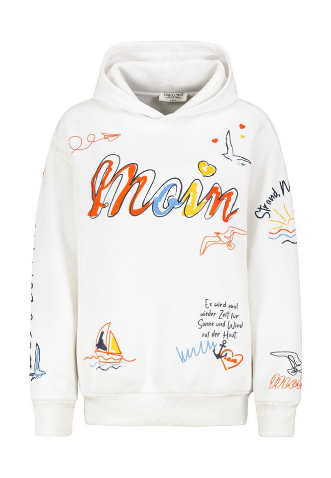 Eight2Nine Kapuzenpullover Damen Hoodie Kapuzenpullover allover Küstenprint Sweater, Kapuzensweatshirt mit seitl. Eingrifftaschen – Bild 5 von 5