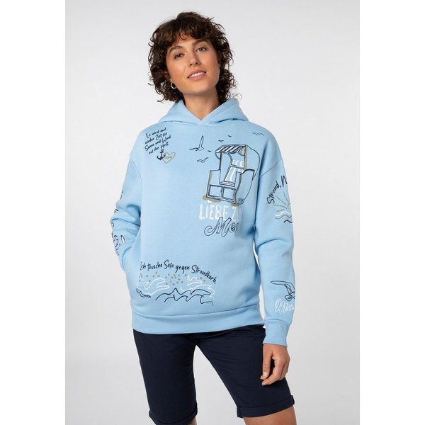 Eight2Nine Kapuzenpullover Damen Hoodie Kapuzenpullover allover Küstenprint Sweater, Kapuzensweatshirt mit seitl. Eingrifftaschen