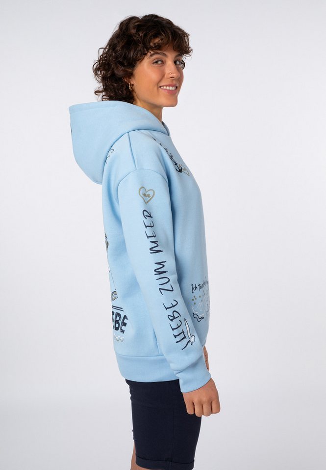 Eight2Nine Kapuzenpullover Damen Hoodie Kapuzenpullover allover Küstenprint Sweater, Kapuzensweatshirt mit seitl. Eingrifftaschen – Bild 3 von 5