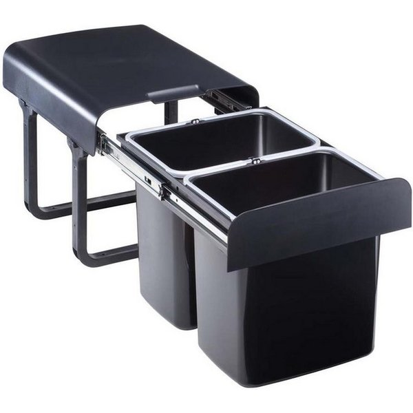 EKOTECH Einbaumülleimer Ekotech Abfallsammler EKKO20 Einbau Müllsystem 2x16 Liter schwarz, ausziehbar montiert ab 40cm Schrankbreite
